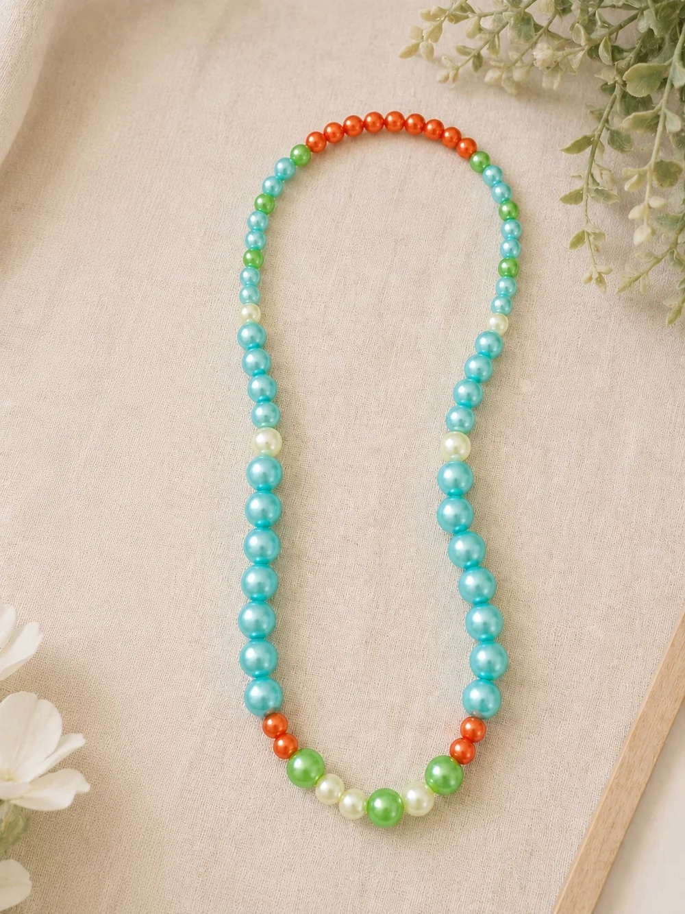 Handmade Kids Turquoise & Orange Beaded Jewelry Set | Necklace & 2 Bracelets